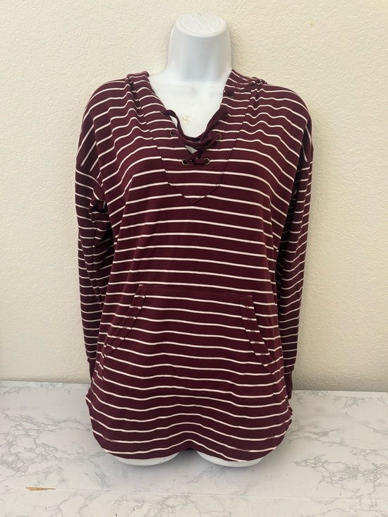 Sweaters - Maurices Hoodie Sweater Womens S Maroon Knit Pullover V-Neck Pocket Striped